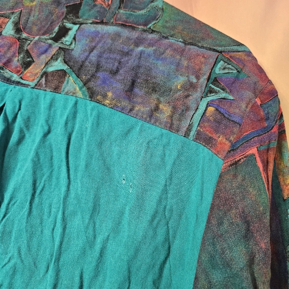 90's Vintage Dena Lauren Teal Button Up Collared Funky Shirt - Picture 8 of 10
